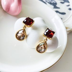 Oscar de la Renta Crystal Drop Earrings Red + Peach